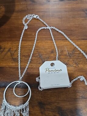 Pomina Silver Double Hoop Fringe Necklace